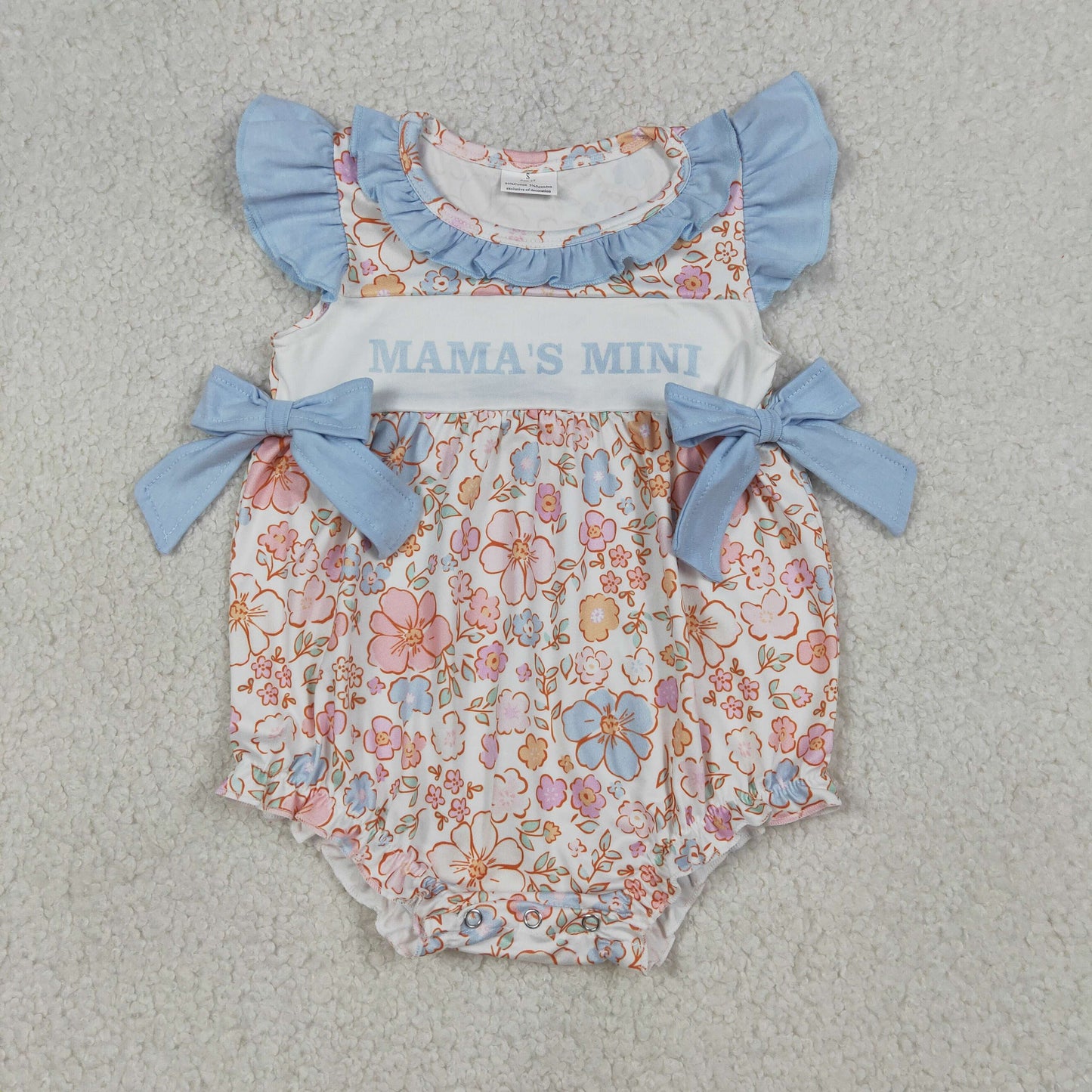 Baby Girls Kids Short Sleeves Mama's MIni Flower Bows Bubble Romper RTS