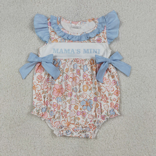 Baby Girls Kids Short Sleeves Mama's MIni Flower Bows Bubble Romper RTS