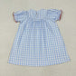 Baby Girl Short Sleeves Embroidery Farm Animals Blue Plaid Smocked Dress RTS