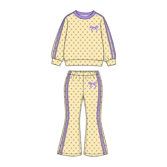 ( Moq 5 ) Preorder Baby Girls Kids Long Sleeves Dots Shirt Pants Bows Set Yellow Clothes