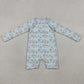 Baby Boys Kids Long Sleeves Dogs Zipper Blue One-piece Swimsuit RTS
