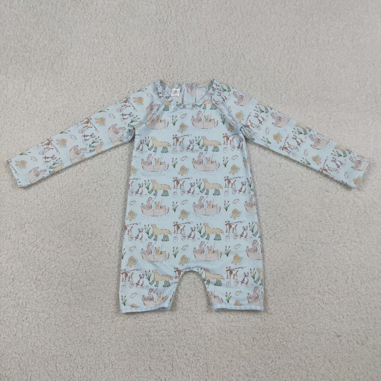 Baby Boys Kids Long Sleeves Dogs Zipper Blue One-piece Swimsuit RTS