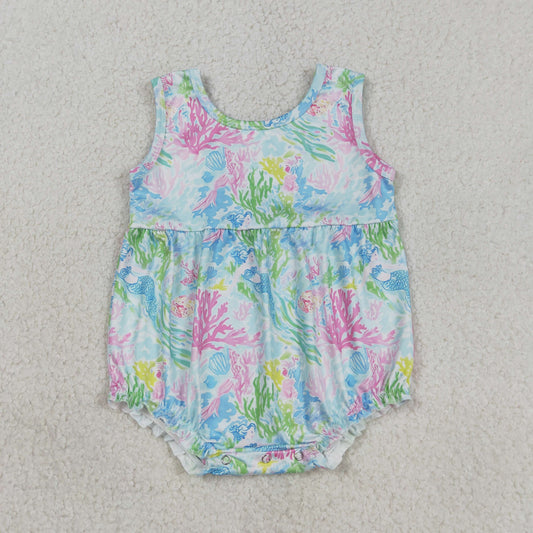 Baby Girls Infant Sleeveless Sea Flower Bubble Romper RTS
