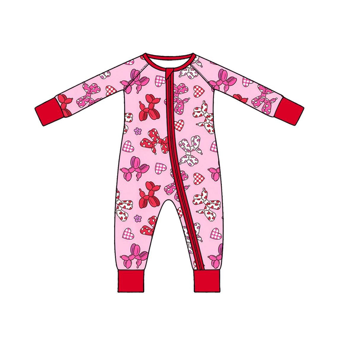 ( Moq 5 )  Preorder Baby Girls Hearts Dogs Zipper Sleeper Romper Valentine Pink Clothes