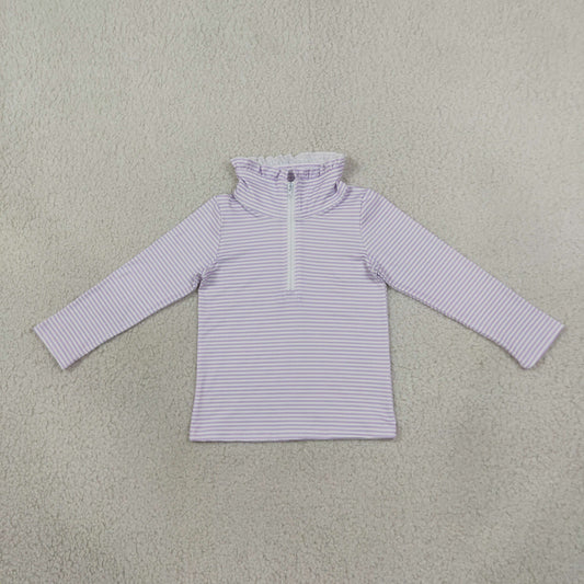 Baby Girls Kids Long Sleeves Purple Stripes Zipper Pullover Shirt Clothes RTS
