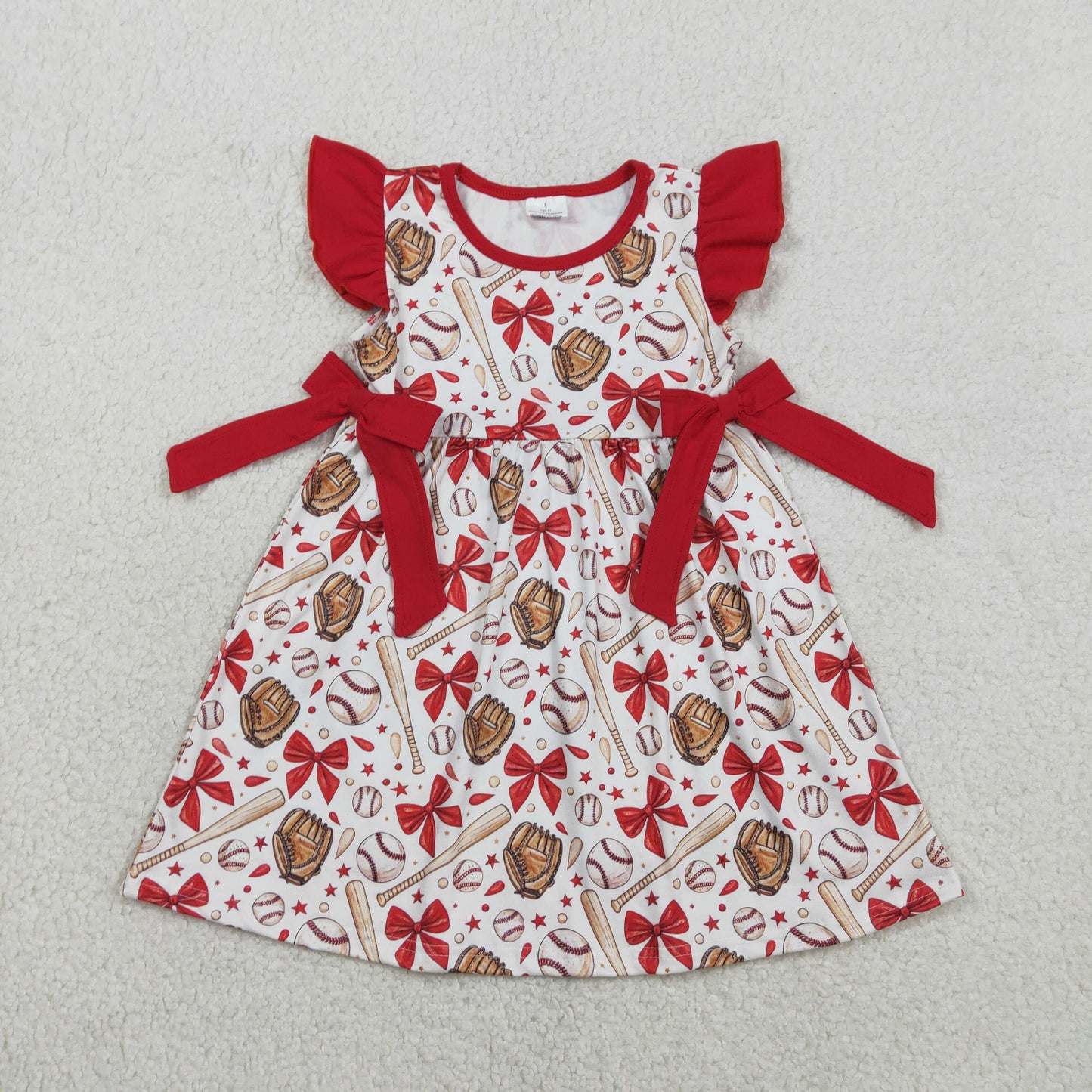 Baby Girl Kids Short Sleeves Baseball Bows Knee Length Dress RTS
