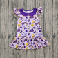 ( Mo moq ) Preorder Baby Girl Short Sleeves Cheer Purple Bows Summer Team Knee Length Dress
