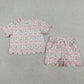 Baby Girls Kids Short Sleeves Flower Pink Shirt Scallop Shorts Summer Set RTS
