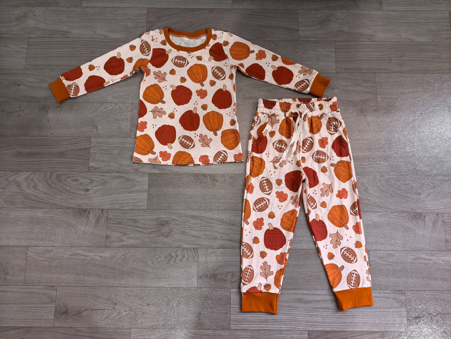( No moq ) Preorder Baby Boys Kids Long Sleeves turkey Football Shirt Pockets Pants Set Fall Clothes