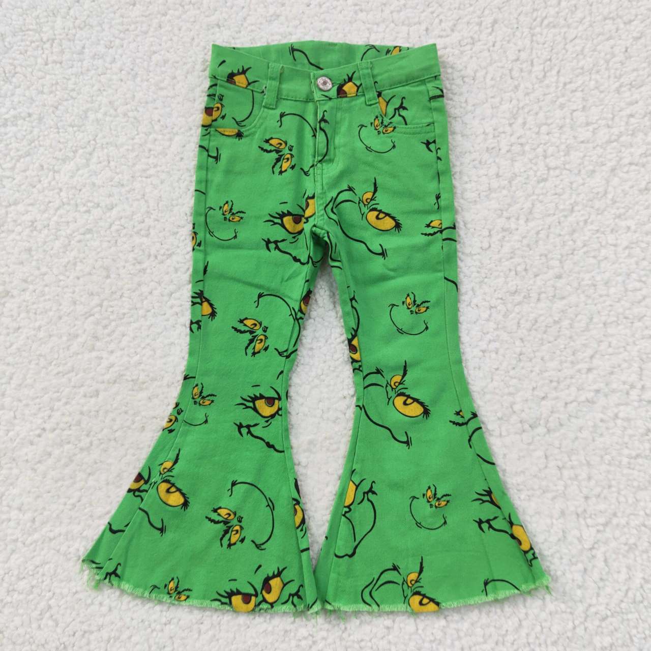 Family Sibling Christmas Green Frog Face Denim Bell Pants