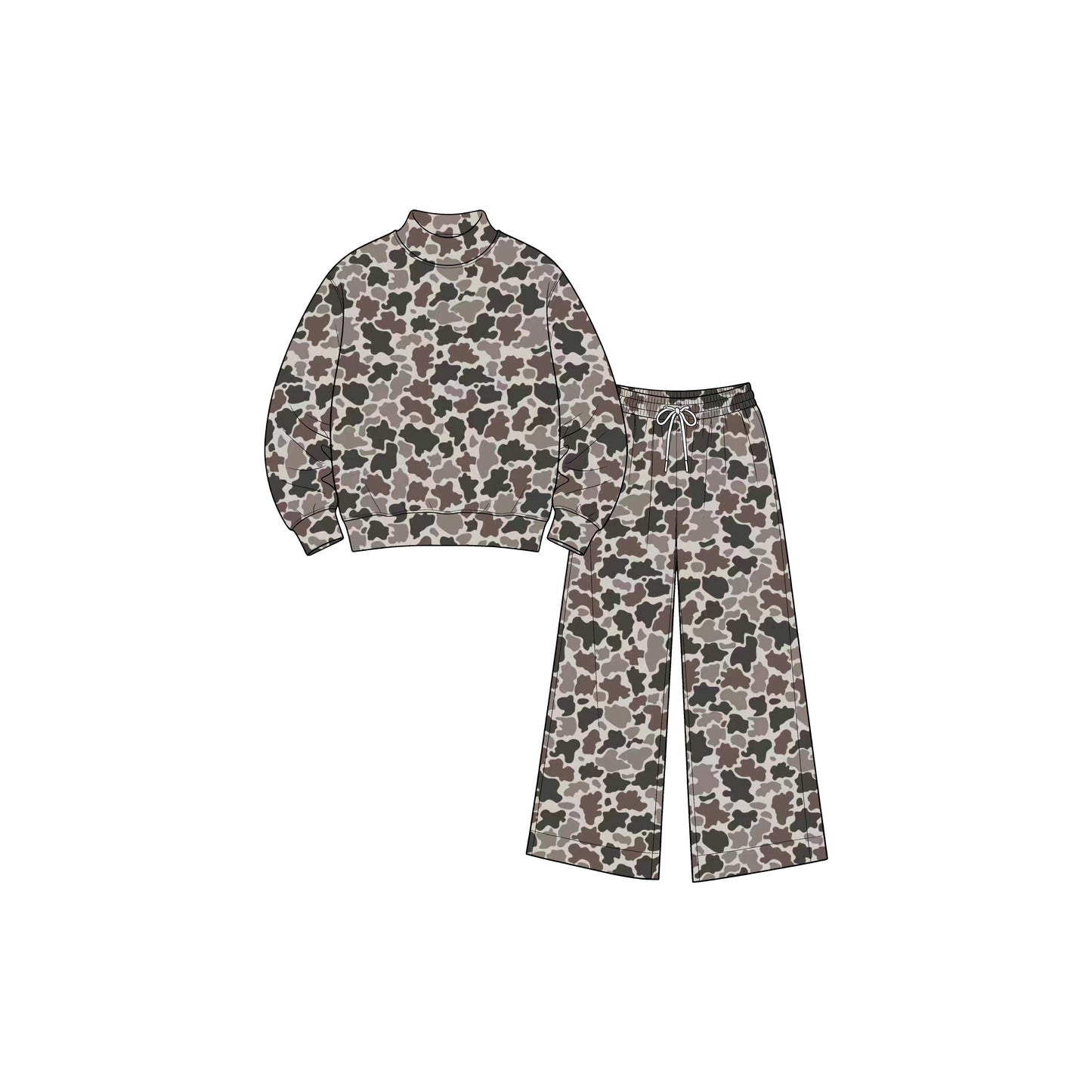 ( Moq 5 ) Preorder Baby Girls Kids Camo Long Sleeves Pullover Shirt Pants Set Yoga Active Clothes