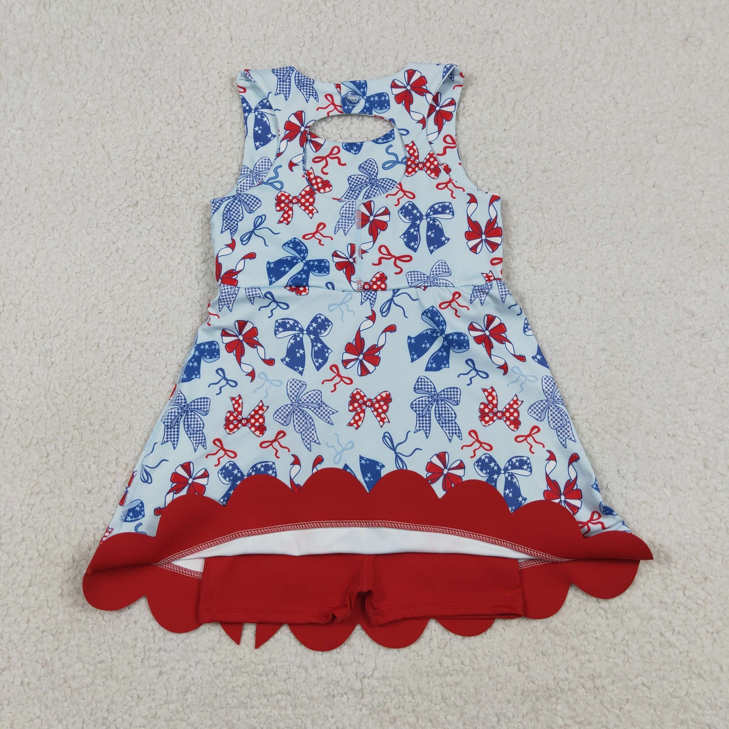 Baby Girls Bows 4th of July Yoga Active Shorts Knee Length Scallop Dress RTS