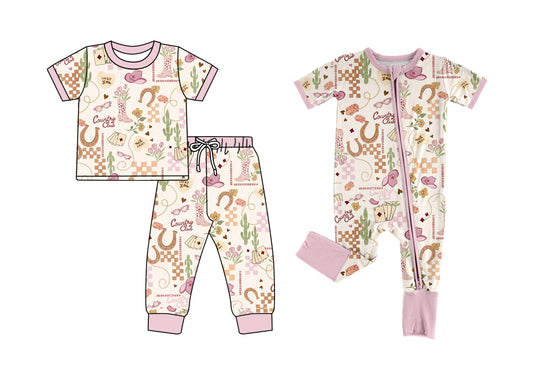 ( Moq 5 Each Style ) Sibling Baby Girls Kids Western Boots Flower Romper Set Pajamas Clothes