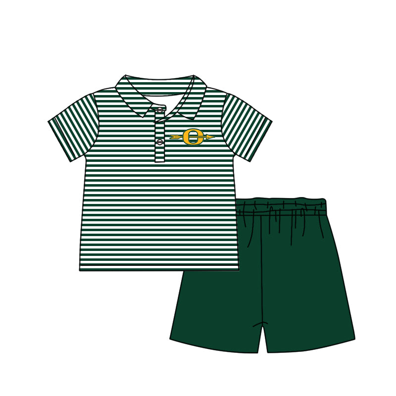 Baby Boy Short Sleeves Team Green Stripes Buttons Shirt Shorts Set Moq 5