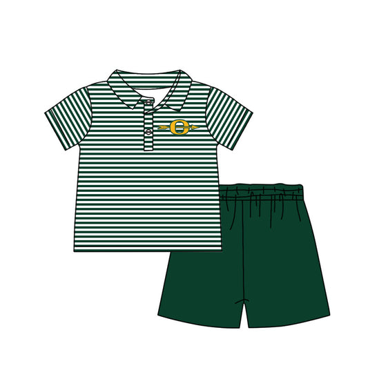 Baby Boy Short Sleeves Team Green Stripes Buttons Shirt Shorts Set Moq 5