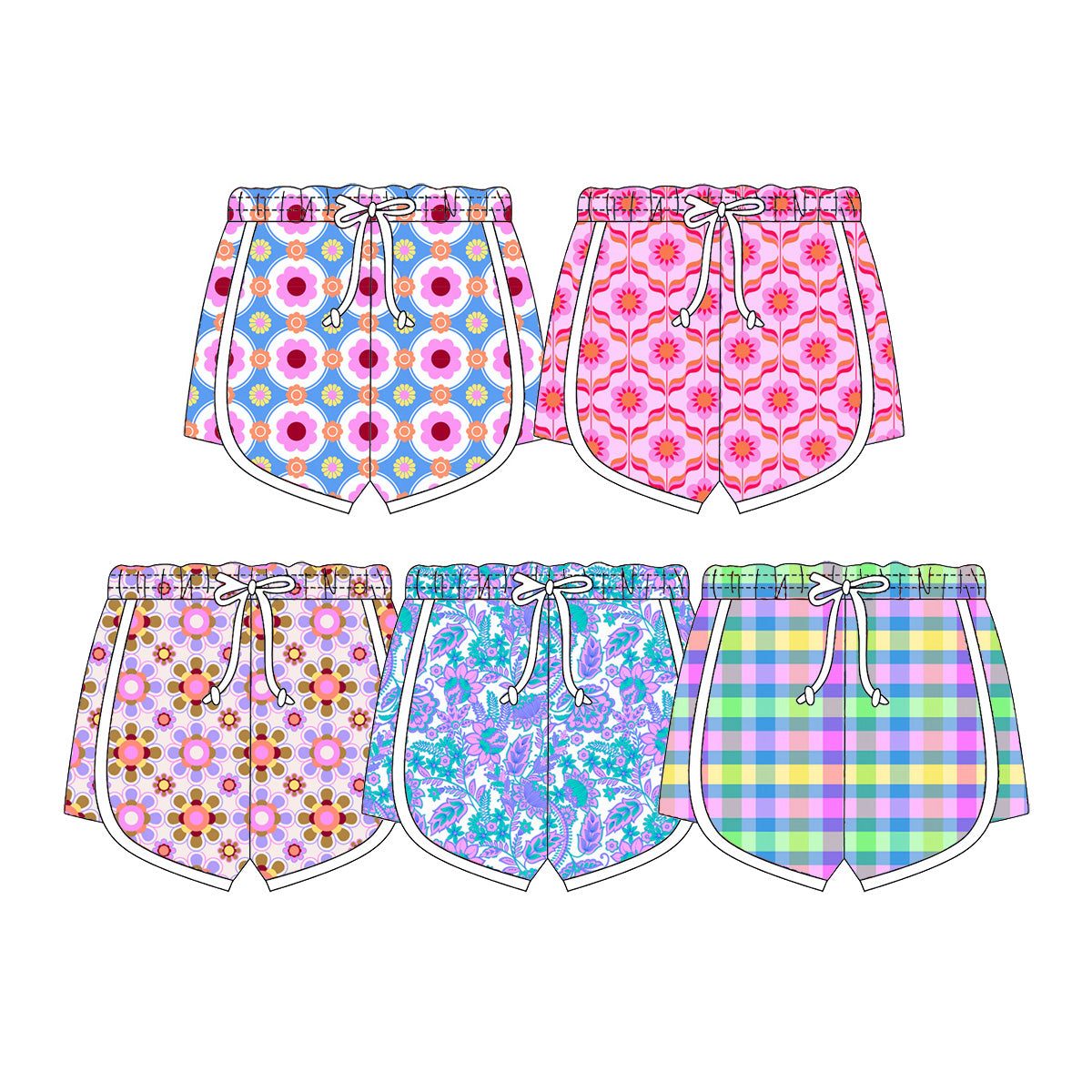 ( Moq 5 Each Style ) Sibling Baby Girls Kids Flower Plaid Shorts Bottoms Summer Clothes
