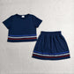 Baby Girls Kids Short Sleeves Shirt Shorts Skirt Summer Navy Set RTS