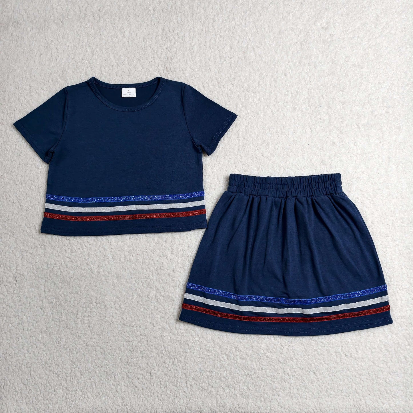 Sibling Baby Girls Kids Short Sleeves Stripes Shirts Skirts Shorts Summer Sets Clothes RTS