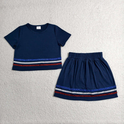 Sibling Baby Girls Kids Short Sleeves Stripes Shirts Skirts Shorts Summer Sets Clothes RTS