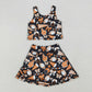 Baby Girl Shot Sleeves Orange Football Bows Cheer Tops Skort Team Yoga Active Set RTS