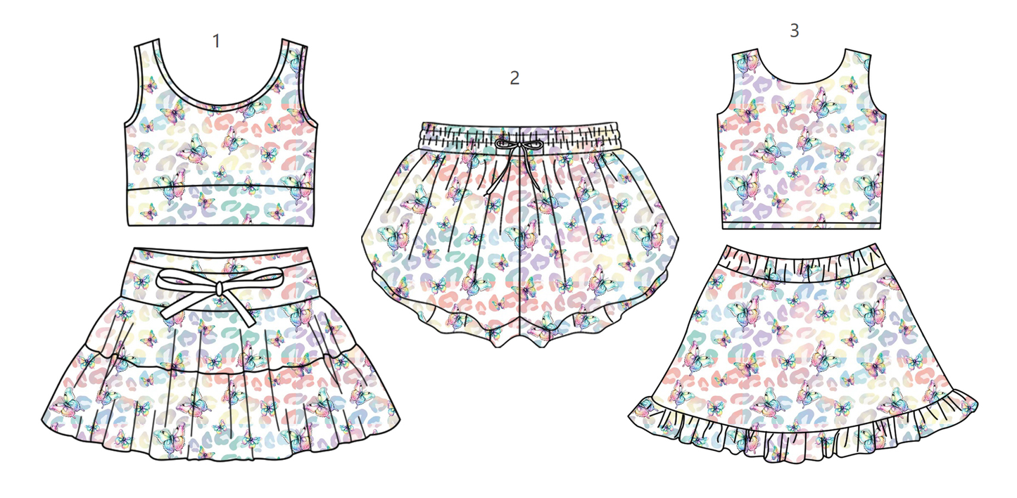 ( Moq 5 Each Style ) Baby Girls Kids Butterfly Leopard Sibling Shorts Sets Clothes