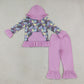 Baby Girls Kids Long Sleeves Halloween Hoodie Ruffle Tops Purple Pants Set Clothes RTS
