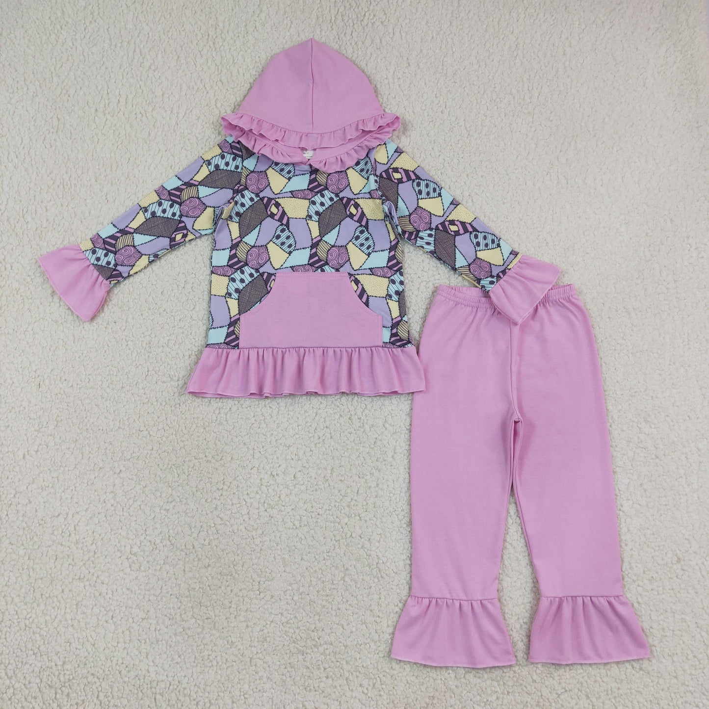 Baby Girls Kids Long Sleeves Halloween Hoodie Ruffle Tops Purple Pants Set Clothes RTS
