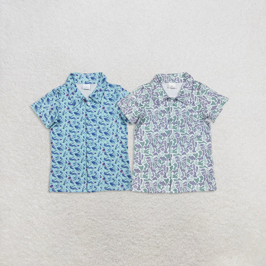 Boys Kids Short Sleeves Camo Fishing Sibling Buttons Shirt Tops RTS