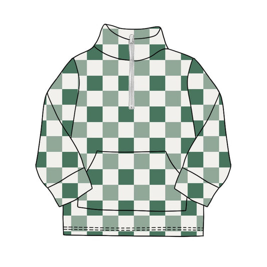 Baby Boy Long Sleeves Green Checkered  Zipper Tee Shirt