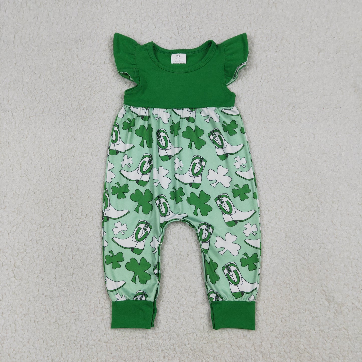 Baby Girls Infant Short Sleeves Clovers Boots St Patrick Green Romper RTS