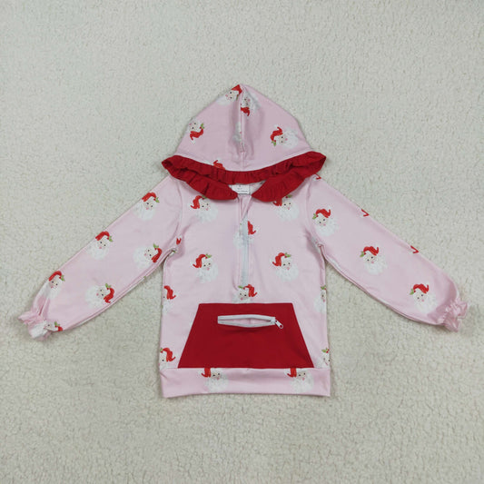 Baby Girl Pink Long Sleeves Santa Pocket Zipper Hoodies Christmas Shirt Tops RTS