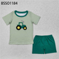 Baby Boy Short Sleeves Embroidery Truck Shirt Green Shorts Clothes Set