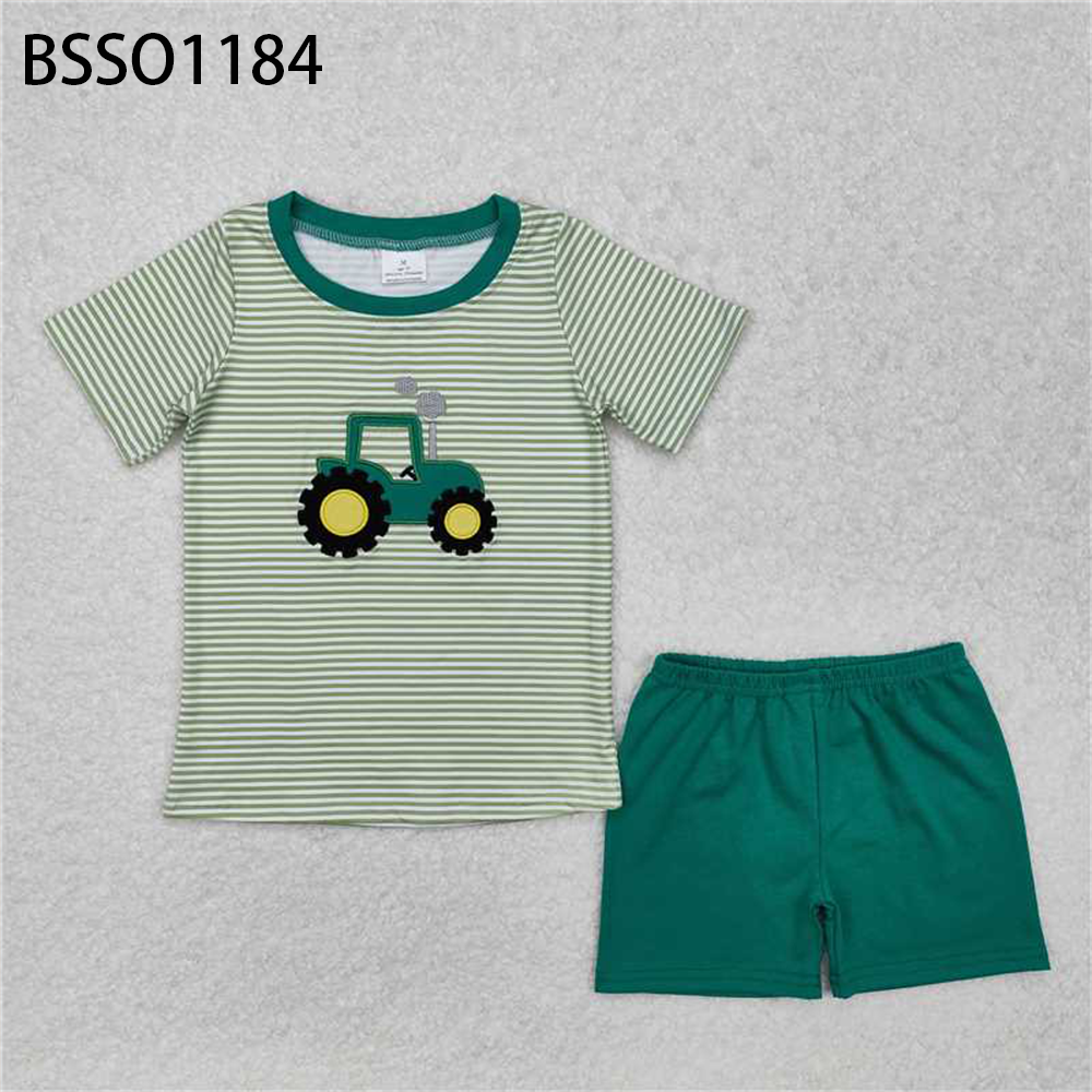 Baby Boy Short Sleeves Embroidery Truck Shirt Green Shorts Clothes Set