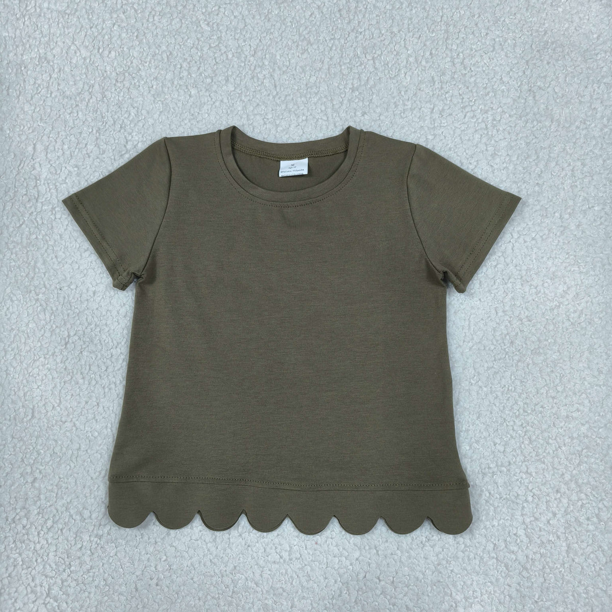 Baby Girls Kids Short Sleeves Scalloped Shirt Tops Cotton Olive Clothes RTS