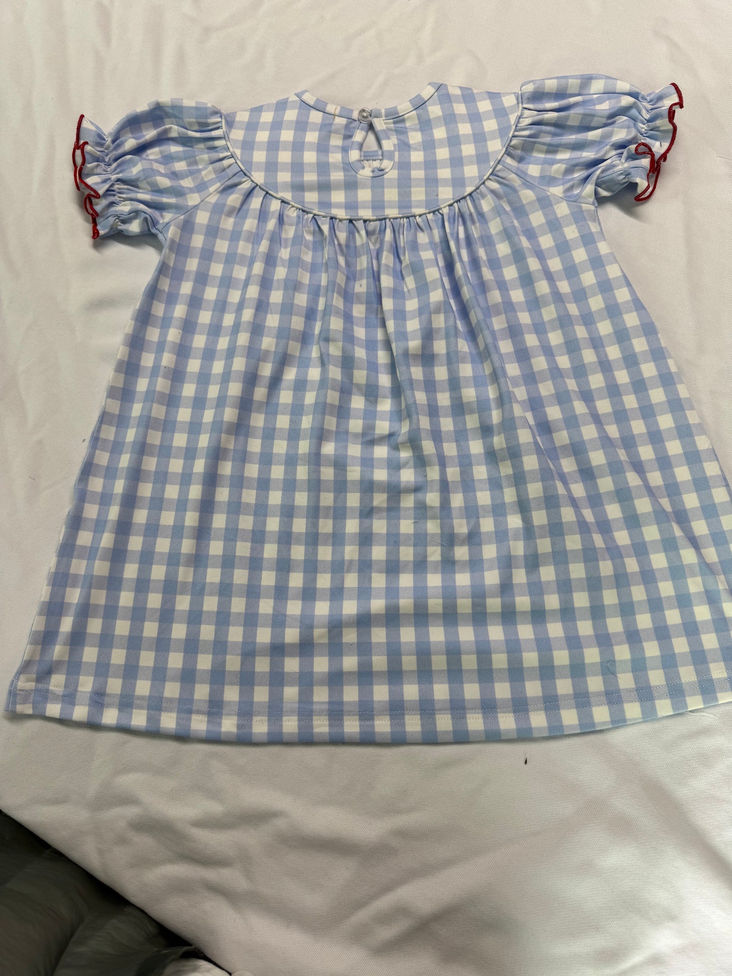Baby Girl Short Sleeves Embroidery Farm Animals Blue Plaid Smocked Dress RTS
