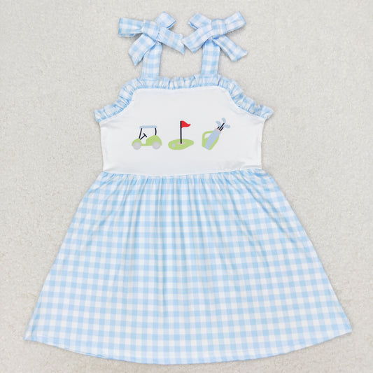 Baby Girl Summer Golf Blue Checkered Straps Dress