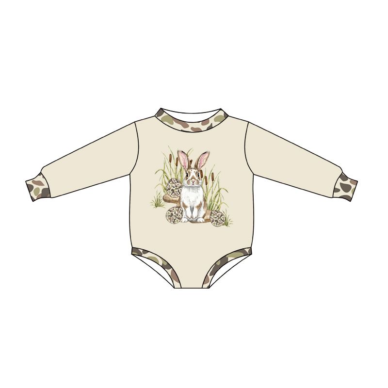 ( Moq 5 ) Preorder Baby Boys Infant Long Sleeves Rabbit Eggs Easter Camo Romper Clothes