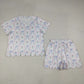 Adult Women Short Sleeves Flower Bows Scallop Shirt Shorts Clothes Set RTS