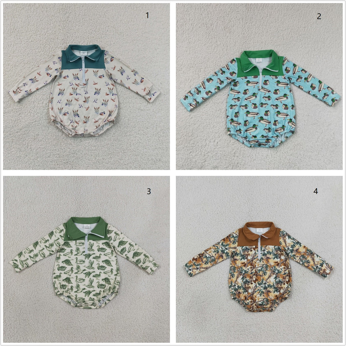 Sibling Baby Boys Infant Long Sleeves Ducks Camo Zipper Bubble Rompers Clothes RTS