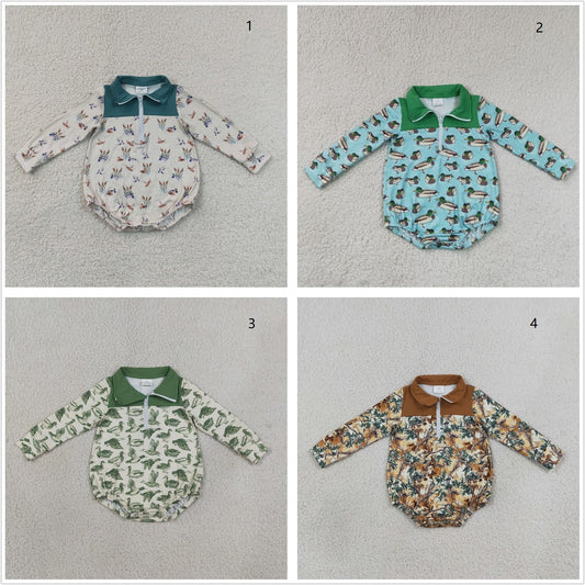 Sibling Baby Boys Infant Long Sleeves Ducks Camo Zipper Bubble Rompers Clothes RTS