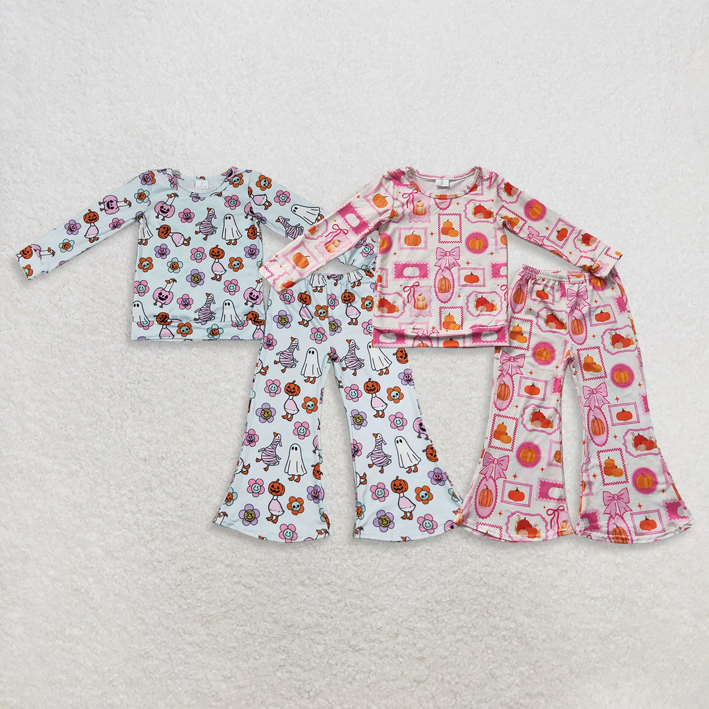Sibling Baby Girls Kids Long Sleeves Pumpkins Shirt Bell Pants Fall Sets Clothes RTS