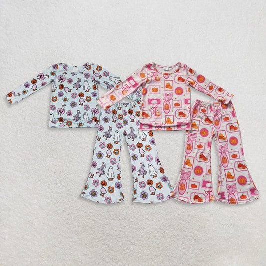 Sibling Baby Girls Kids Long Sleeves Pumpkins Shirt Bell Pants Fall Sets Clothes RTS