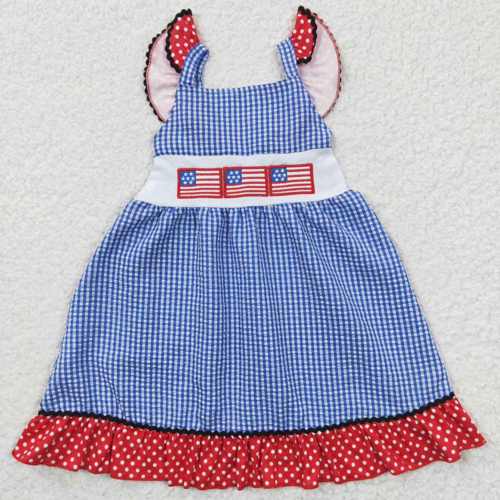 Promotion Baby Girl July 4th Plaid Seersucker Dress