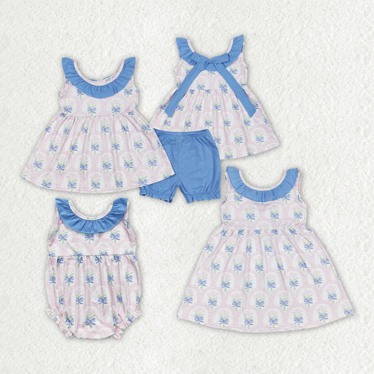 Baby Girl Flowers Bunches Sibling Romper Dress Clothes Set