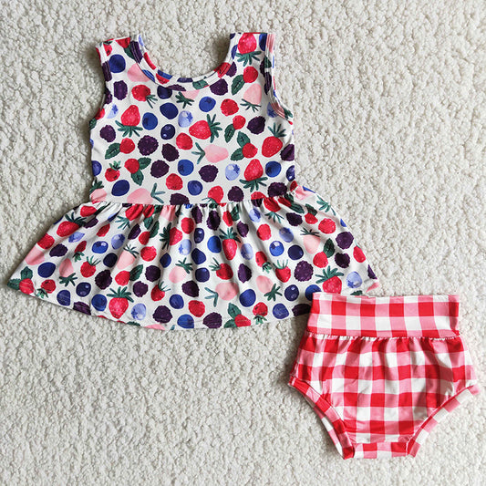 Promotion Baby Girl Strawberry Plaid bummie set