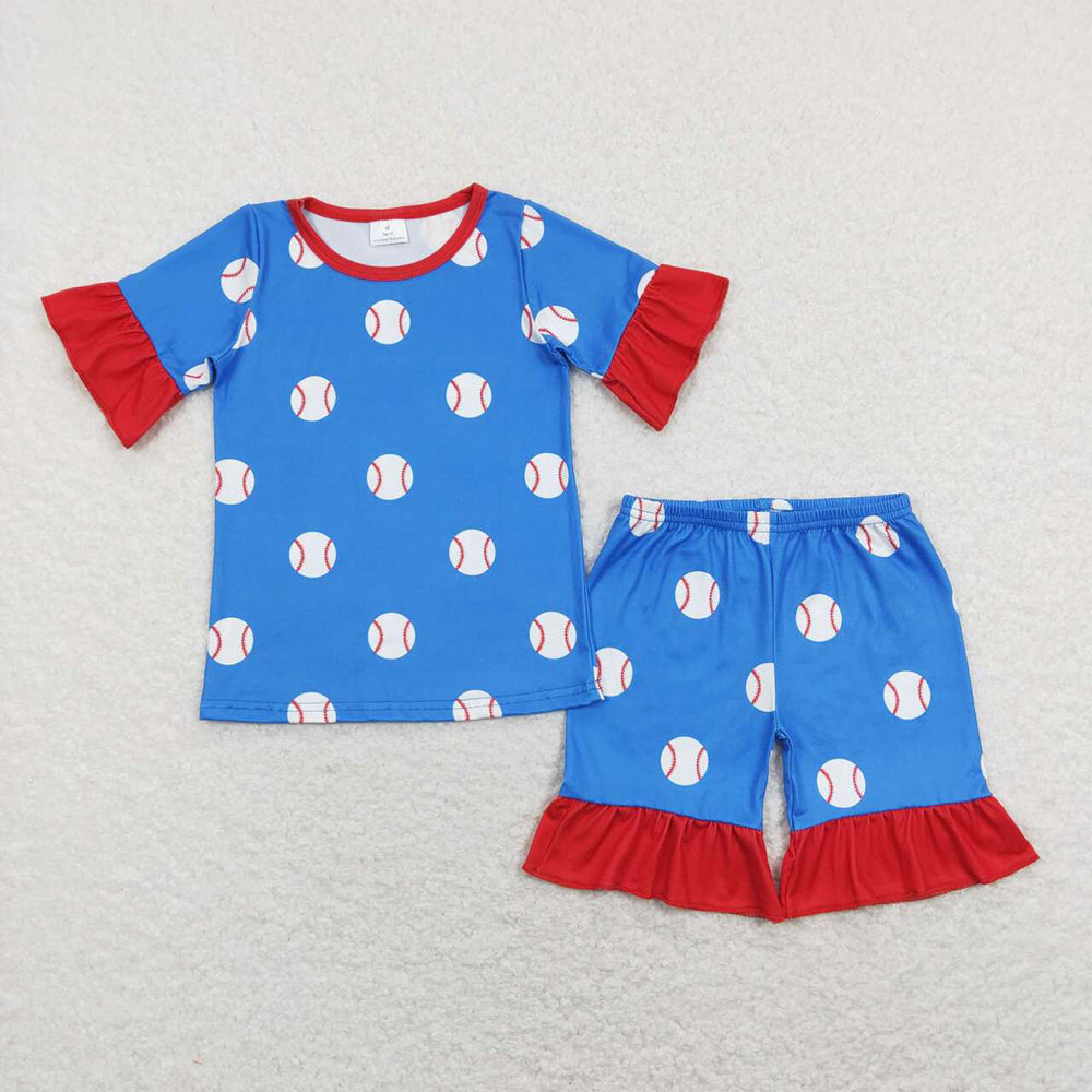 Baby Boy Girl Baseball Shirt Shorts Pajamas Sibling Blue Set