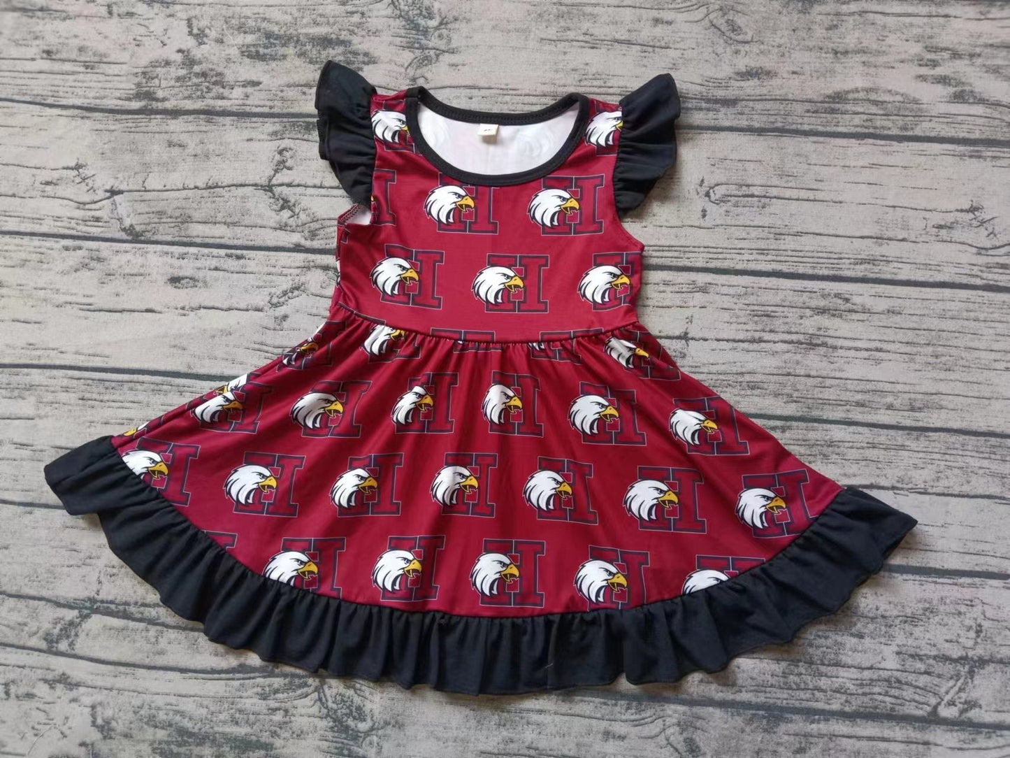 Baby Girl Short Sleeves Flutter Sleeves Team Dress