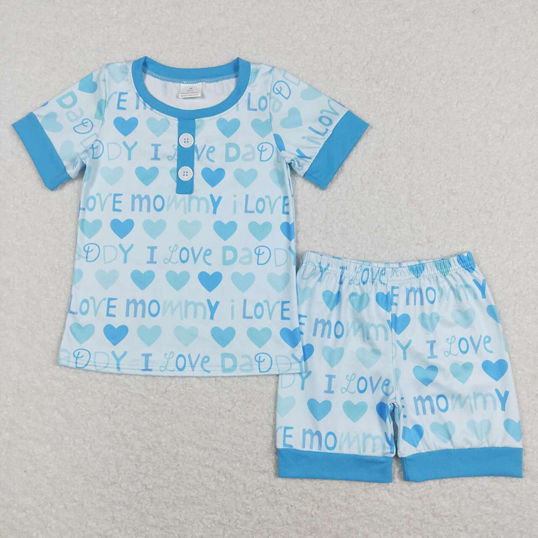 Baby Boy Girl I Love Mom Dad Sibling Pajamas Summer Set