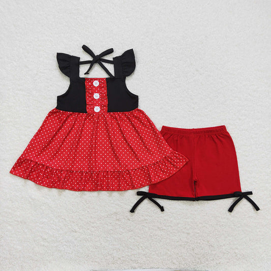 Baby Girl Black Red Princess Tunic Tops Shorts Clothes Set