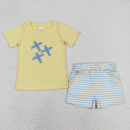 Baby Boy Embroidery Planes Sibling Romper Clothes Set